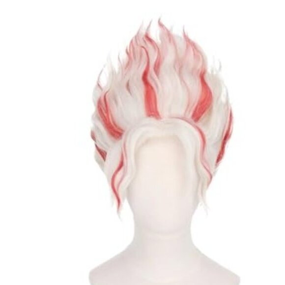 Ken Takakura Adult Wig Dandadan Okarun Anime Cosplay White Red Wavy Costume NEW - Picture 2 of 7